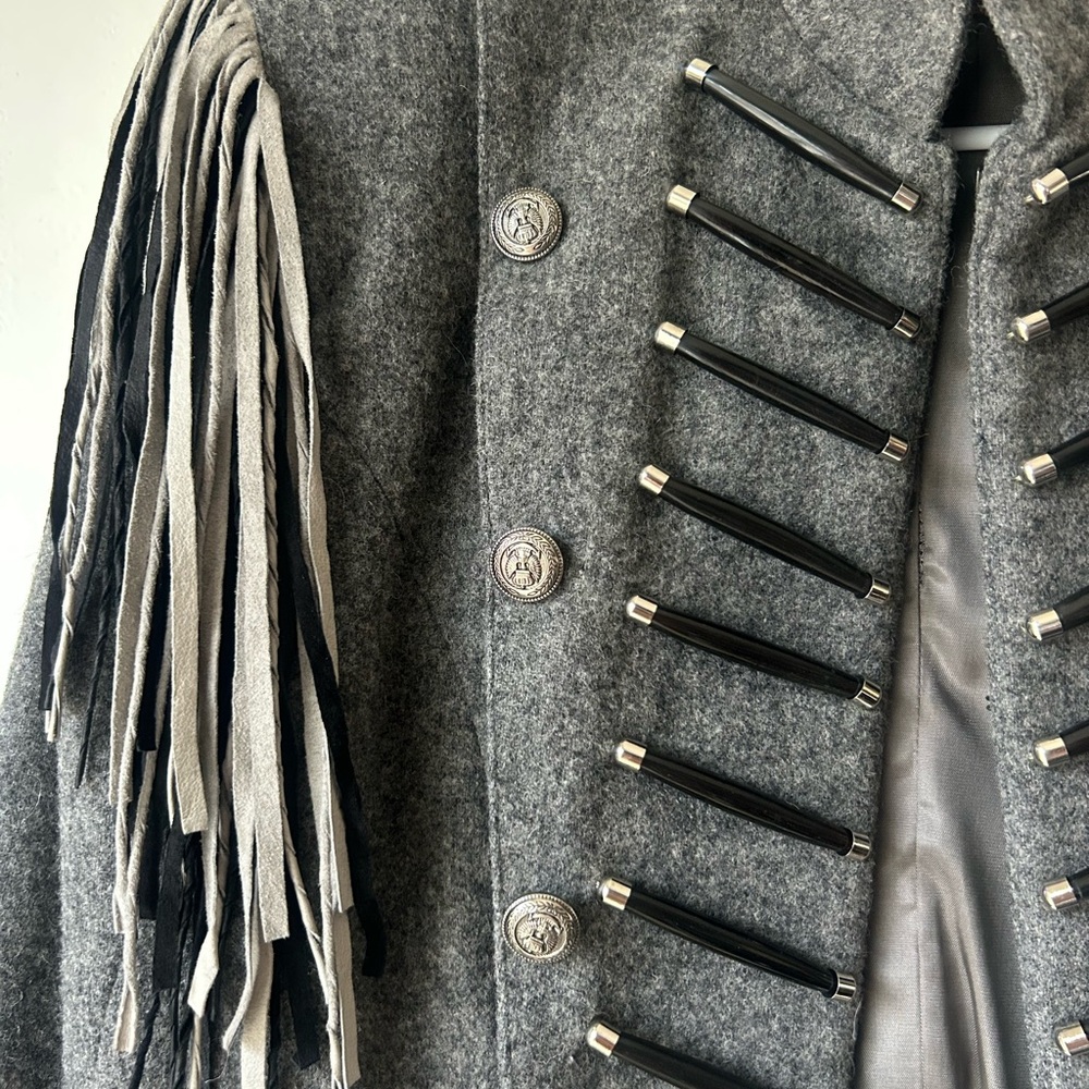 Double D Ranch Gray Cropped Blazer with Fringed Epaulettes - Picture 2 of 3